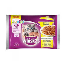 Whiskas junior z kurczakiem, z kaczką , z drobiem ,z indykiem w galaretce 4x85g.