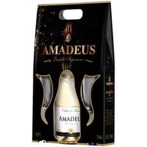 Wino Musujące Amadeus  0,75L  + 2 kieliszki  białe półsł. 10,5%  2